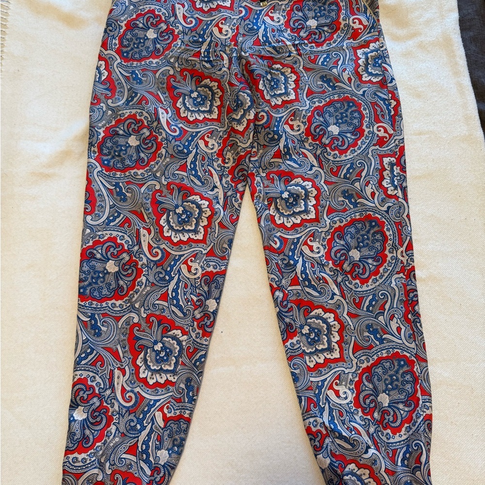 Juicy Couture Red and Blue Paisley Straight Leg Pants